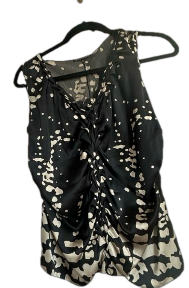 Elie Tahari Black Silk Ruched Sleeveless Top | L